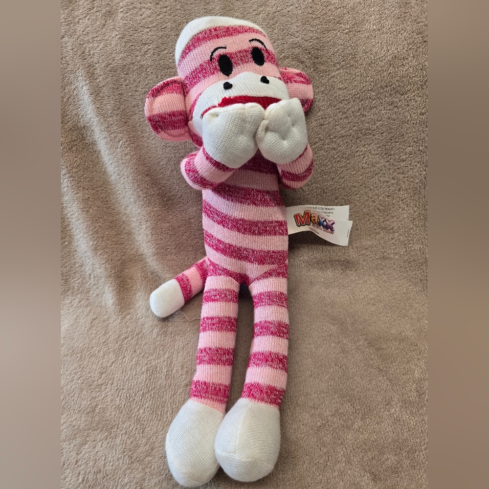 MAXX The Striped Pink and White Sock Monkey Plush